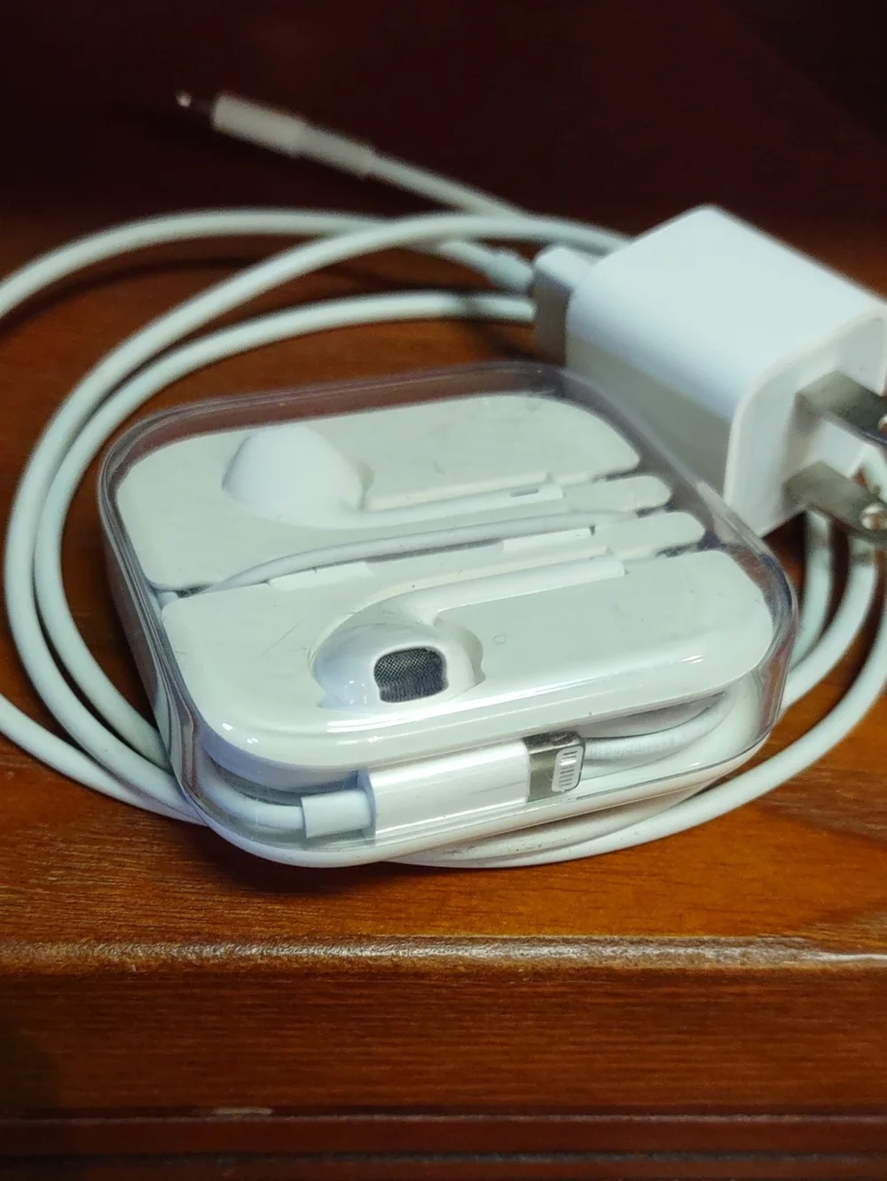 Apple White Earbuds with Lightning Connector and Charger Adapter